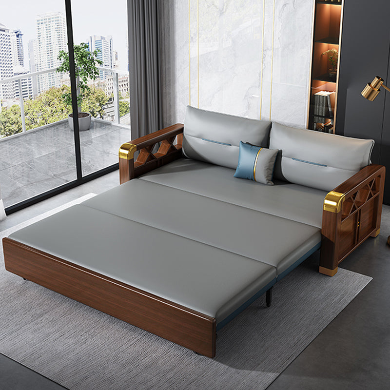 Modern Faux Leather Sleeper Sofa 31.45"H Upholstered Square Arms Sofa Bed