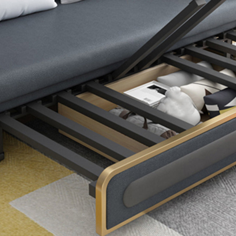 Pillow Back Square Arms Sleeper Sofa Faux Leather Futon Sleeper Sofa Bed with Storage