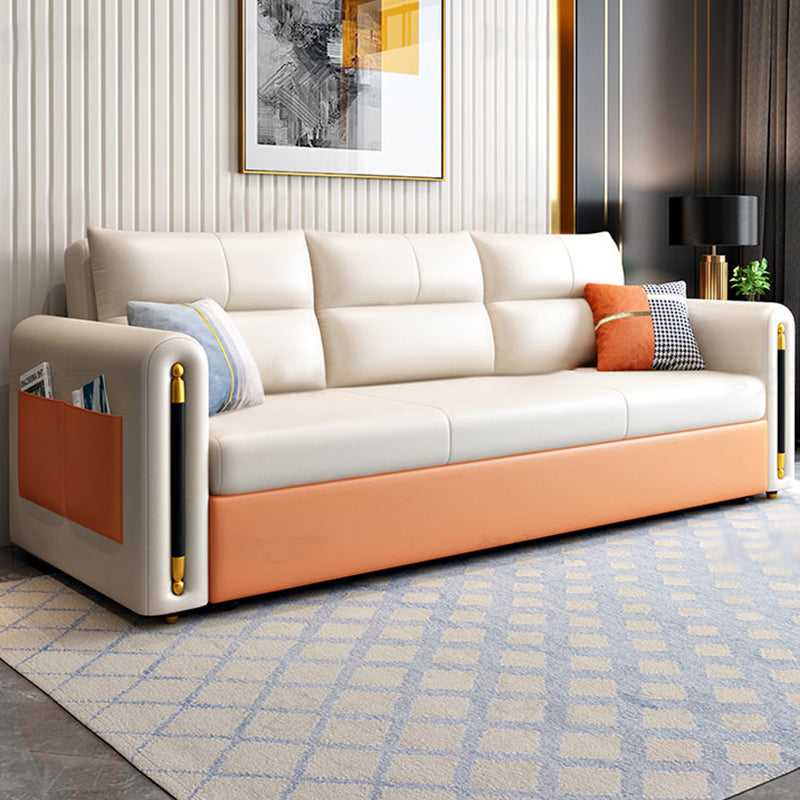 32.67" Tall Faux Leather Sofa Bed Glam Styled Sleeper Sofa Bed in Beige