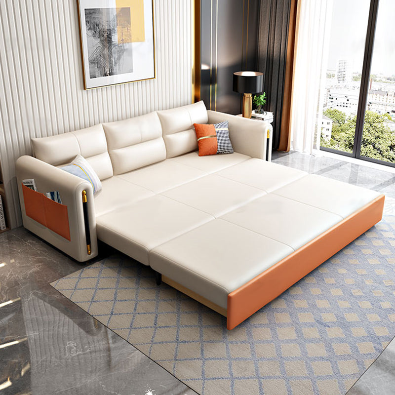 32.67" Tall Faux Leather Sofa Bed Glam Styled Sleeper Sofa Bed in Beige