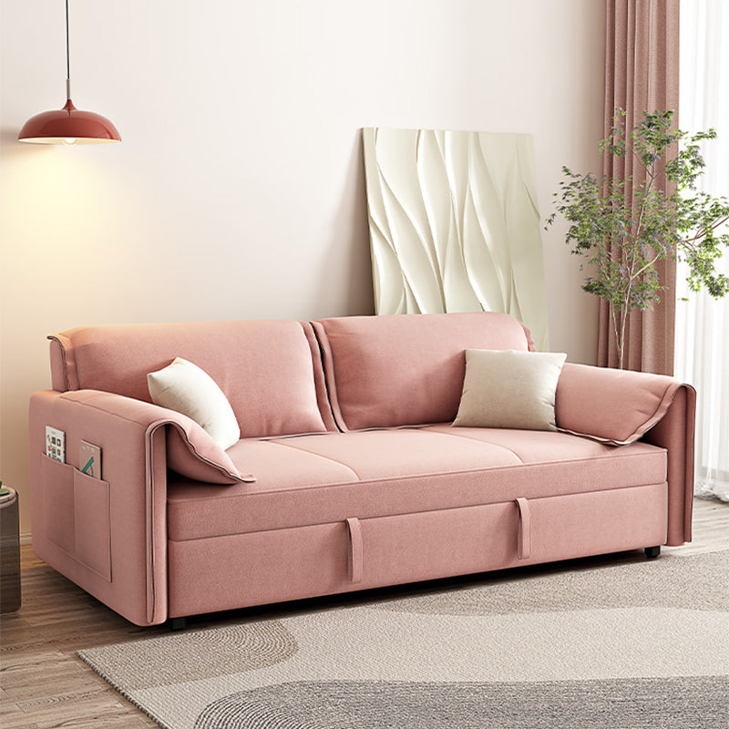 Modern Flared Arm Sofa Bed in Pink Faux Leather Sleeper Sofa with Storage