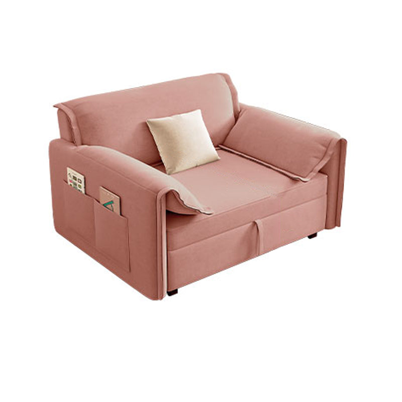 Modern Flared Arm Sofa Bed in Pink Faux Leather Sleeper Sofa with Storage
