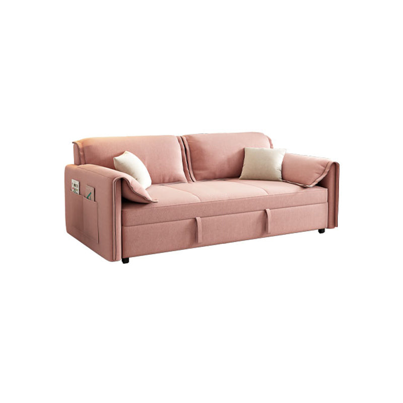 Modern Flared Arm Sofa Bed in Pink Faux Leather Sleeper Sofa with Storage