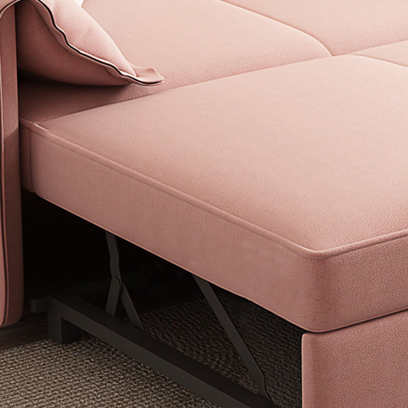 Modern Flared Arm Sofa Bed in Pink Faux Leather Sleeper Sofa with Storage