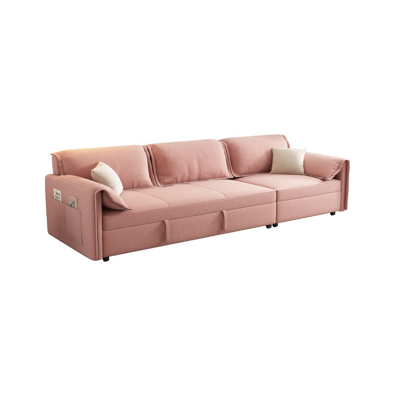 Modern Flared Arm Sofa Bed in Pink Faux Leather Sleeper Sofa with Storage