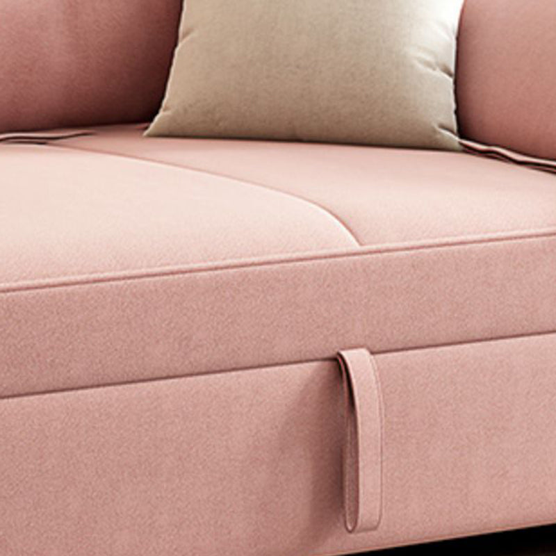 Modern Flared Arm Sofa Bed in Pink Faux Leather Sleeper Sofa with Storage