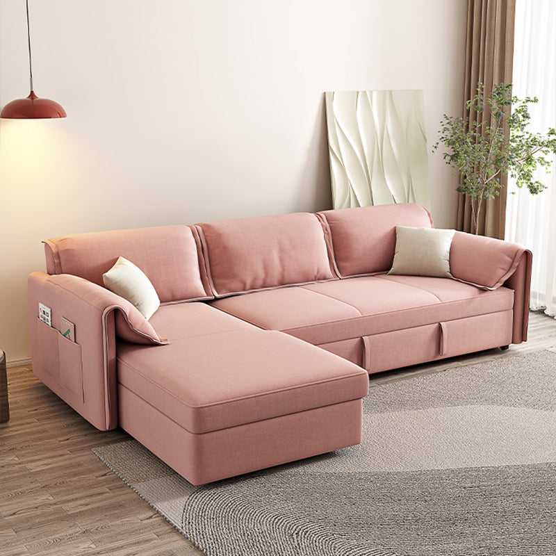 Modern Flared Arm Sofa Bed in Pink Faux Leather Sleeper Sofa with Storage