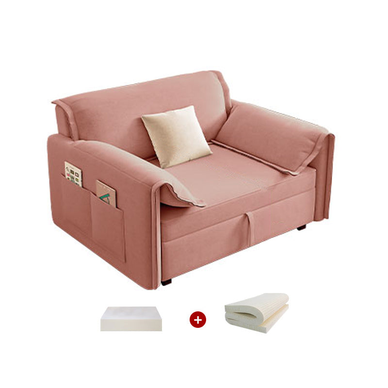 Modern Flared Arm Sofa Bed in Pink Faux Leather Sleeper Sofa with Storage
