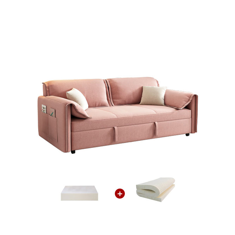 Modern Flared Arm Sofa Bed in Pink Faux Leather Sleeper Sofa with Storage