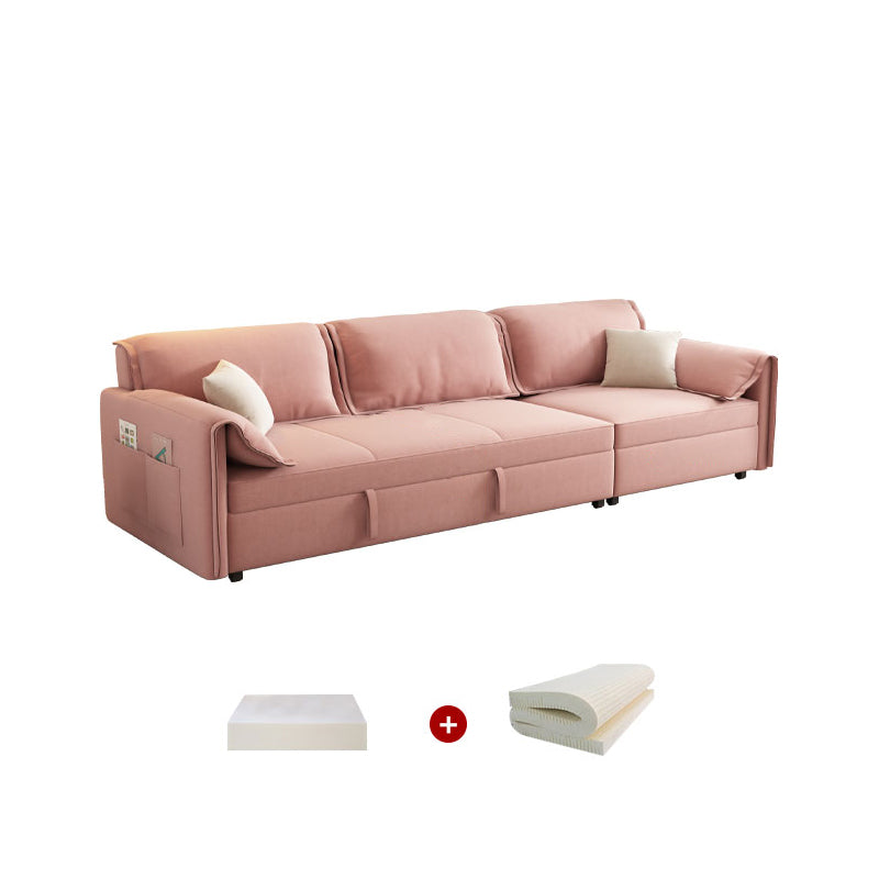 Modern Flared Arm Sofa Bed in Pink Faux Leather Sleeper Sofa with Storage