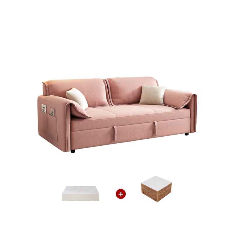 Modern Flared Arm Sofa Bed in Pink Faux Leather Sleeper Sofa with Storage