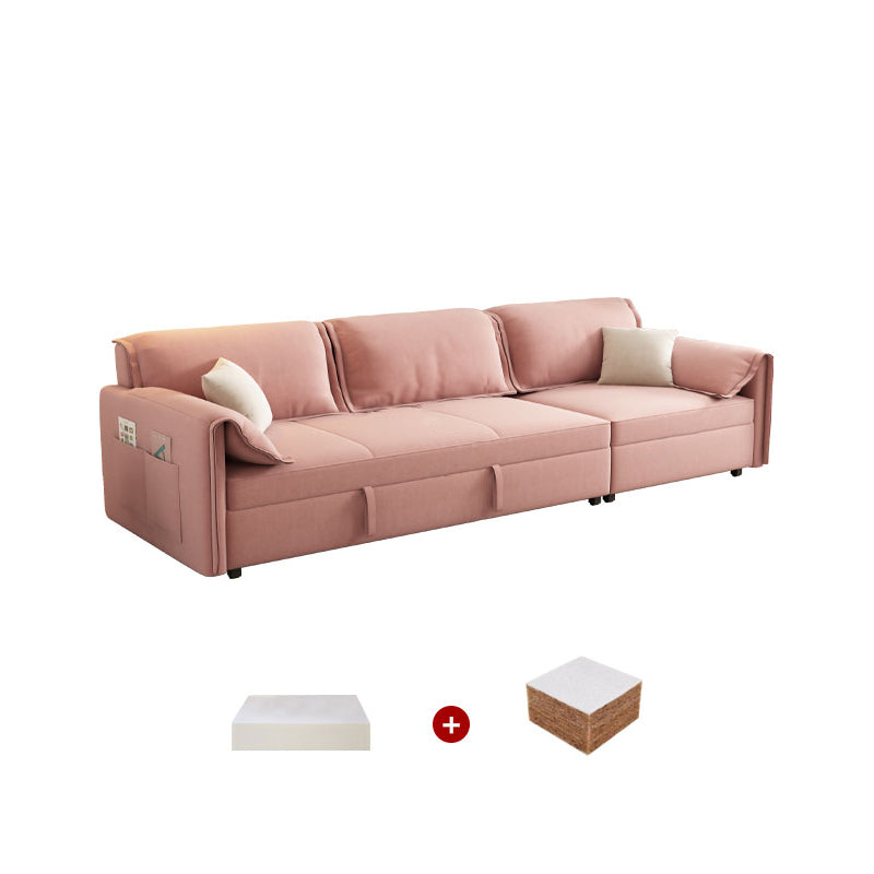 Modern Flared Arm Sofa Bed in Pink Faux Leather Sleeper Sofa with Storage