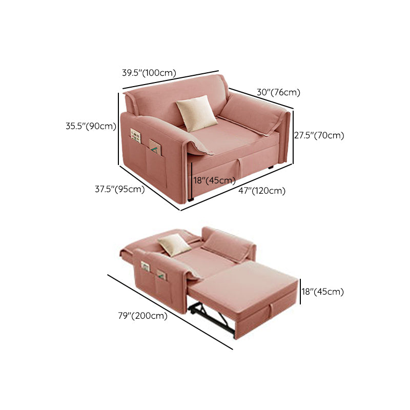 Modern Flared Arm Sofa Bed in Pink Faux Leather Sleeper Sofa with Storage