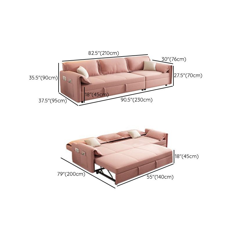 Modern Flared Arm Sofa Bed in Pink Faux Leather Sleeper Sofa with Storage