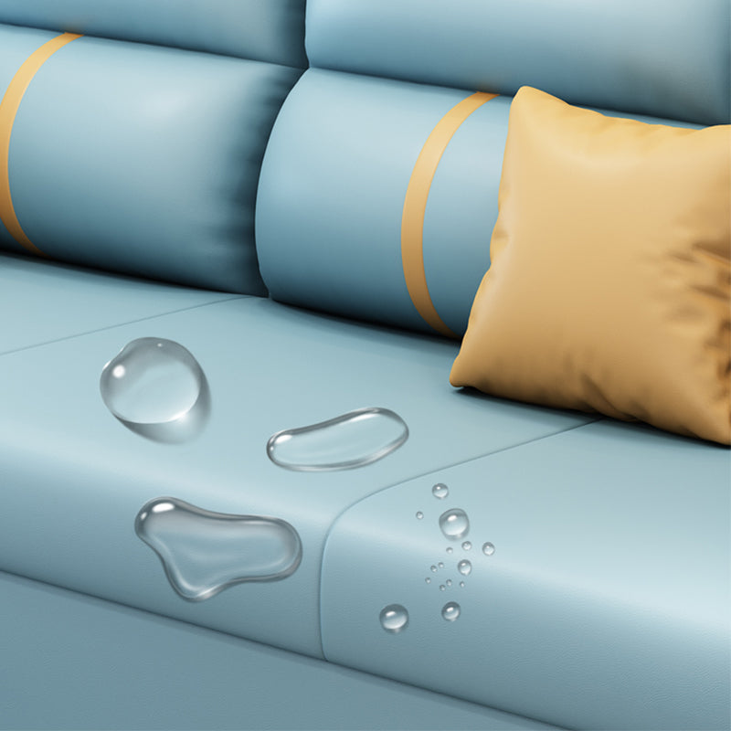 32.67" Tall Faux Leather Sleeper Nordic Styled Sofa Bed in Blue