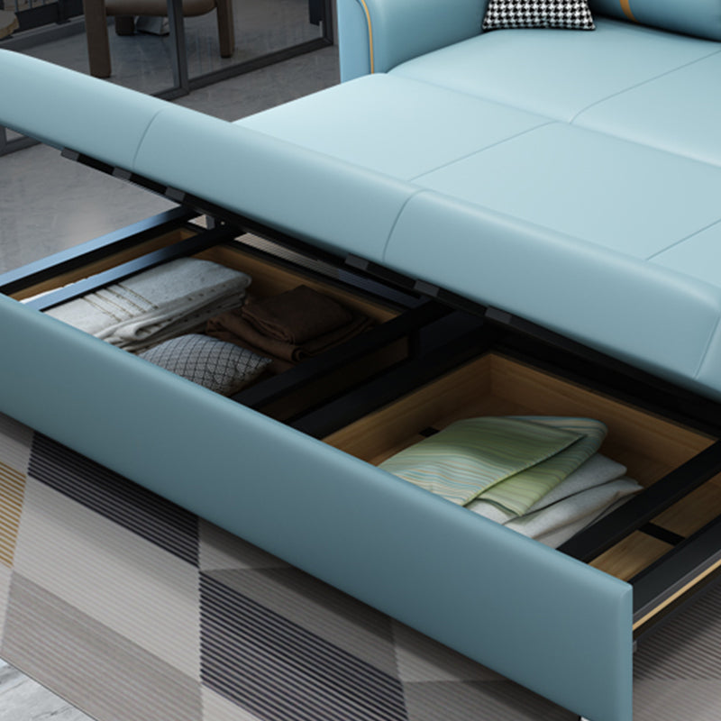 32.67" Tall Faux Leather Sleeper Nordic Styled Sofa Bed in Blue