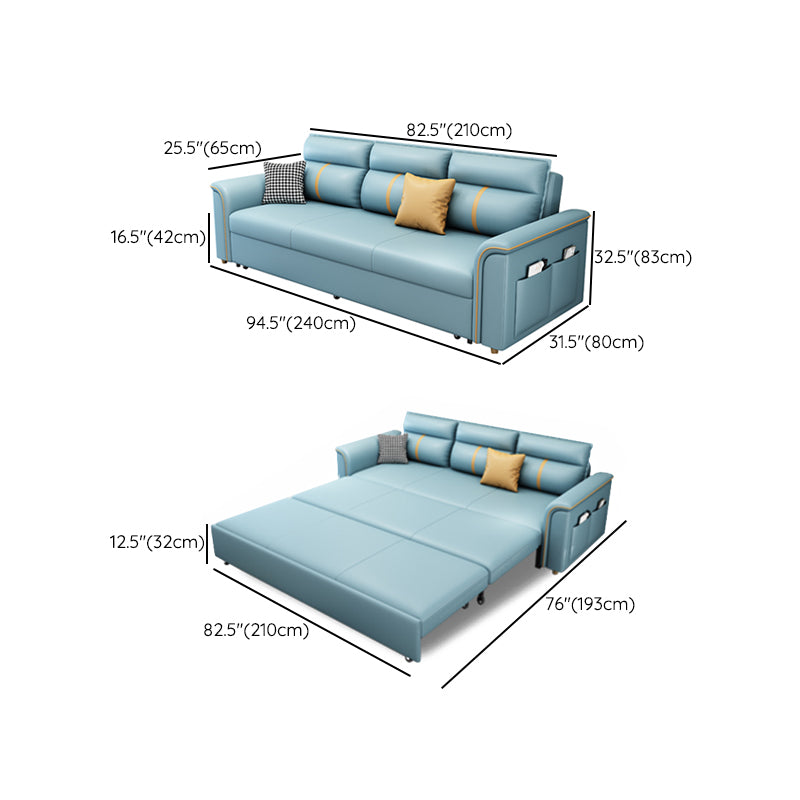 32.67" Tall Faux Leather Sleeper Nordic Styled Sofa Bed in Blue