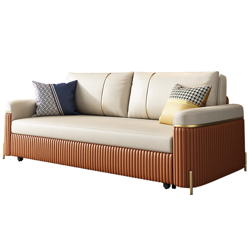 Modern Faux Leather Sleeper Upholstered Square Arms Sofa Bed in Orange