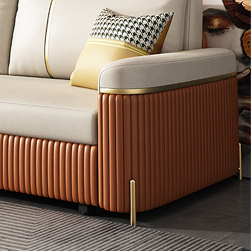 Modern Faux Leather Sleeper Upholstered Square Arms Sofa Bed in Orange