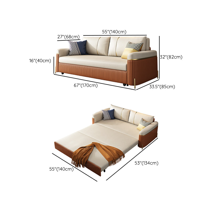 Modern Faux Leather Sleeper Upholstered Square Arms Sofa Bed in Orange