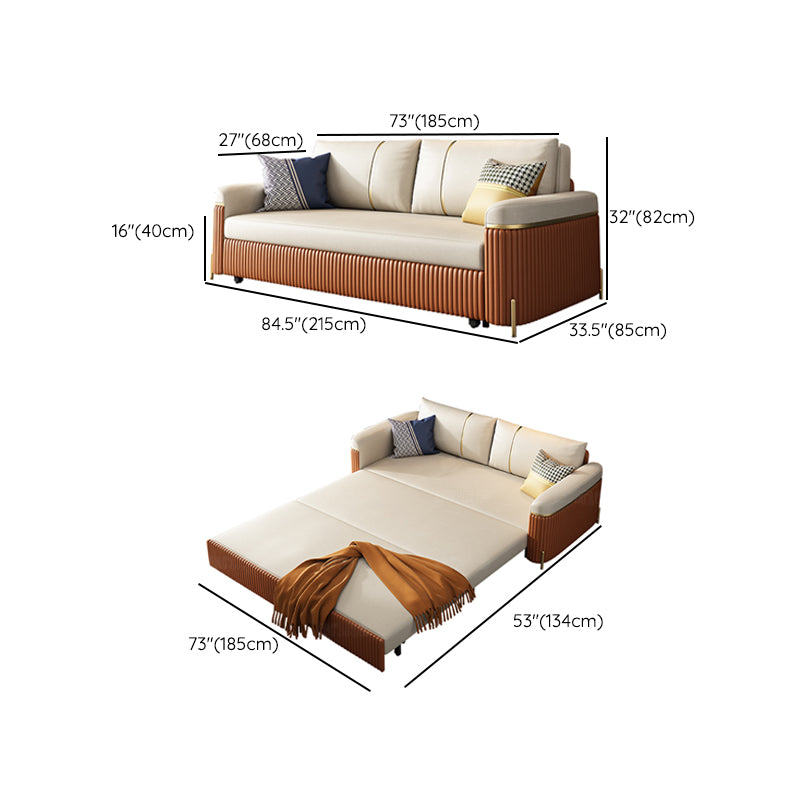 Modern Faux Leather Sleeper Upholstered Square Arms Sofa Bed in Orange