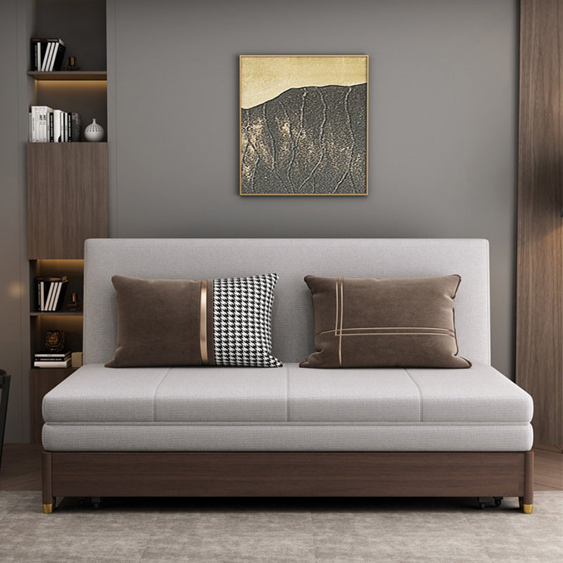 Solid Wood Sleeper Sofa Bed Convertible Linen Sofa Bed in Grey