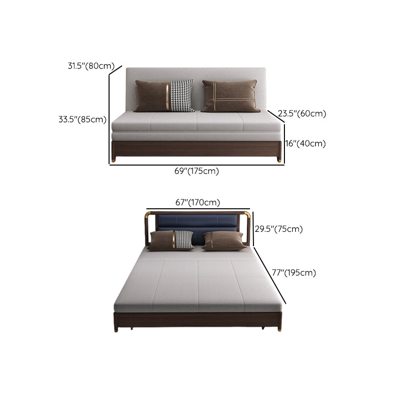 Solid Wood Sleeper Sofa Bed Convertible Linen Sofa Bed in Grey