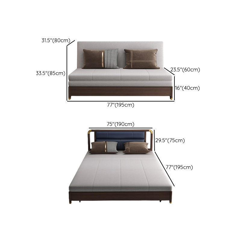 Solid Wood Sleeper Sofa Bed Convertible Linen Sofa Bed in Grey