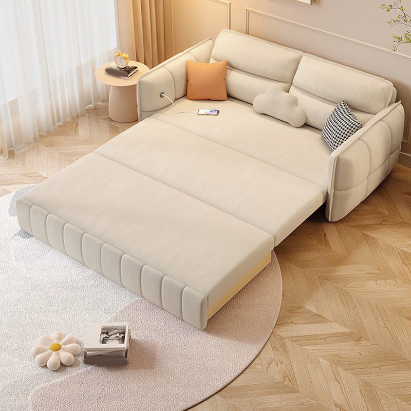 33.85" Tall Round Arms Sleeper Nordic Styled Fabric Sleeper Sofa Bed in Beige