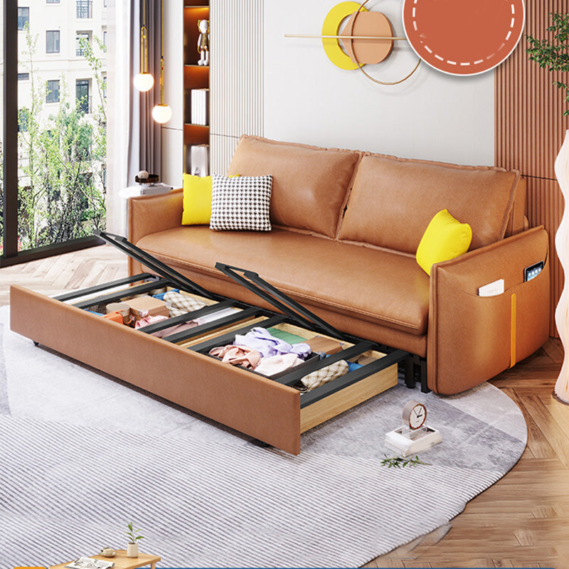 31" Wide Scandinavian Sleeper Sofa Futon Orange Faux Leather Sleeper Sofa