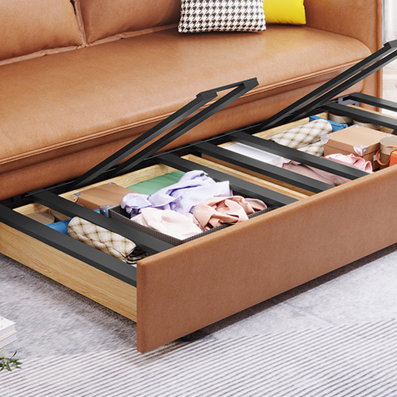 31" Wide Scandinavian Sleeper Sofa Futon Orange Faux Leather Sleeper Sofa