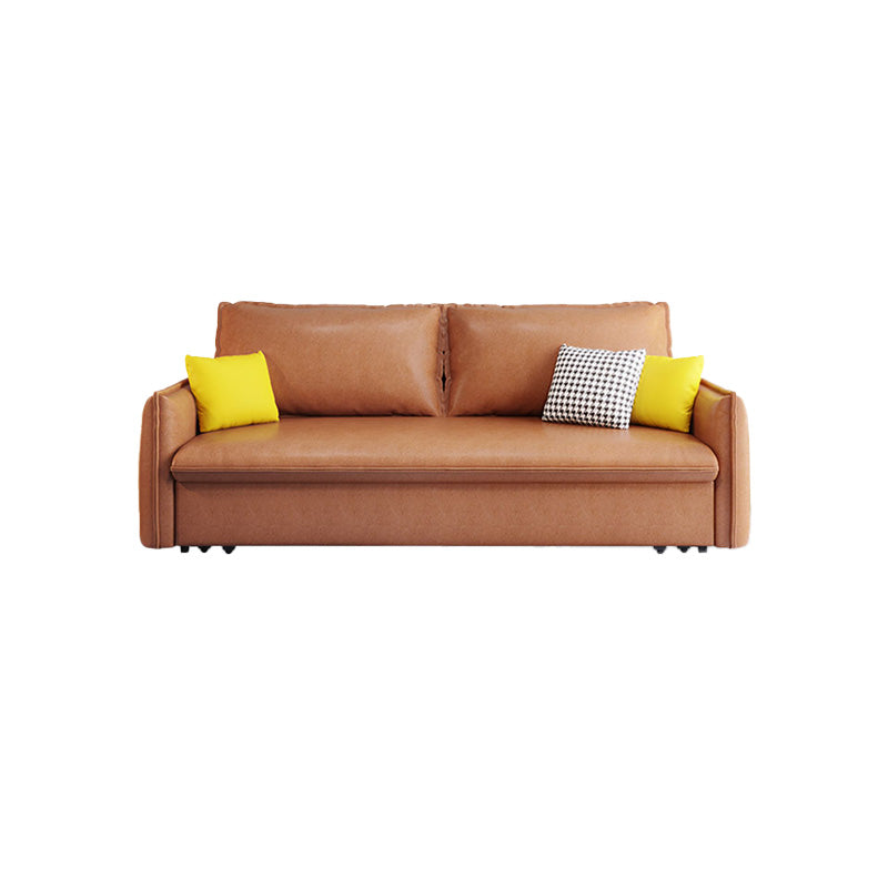 31" Wide Scandinavian Sleeper Sofa Futon Orange Faux Leather Sleeper Sofa