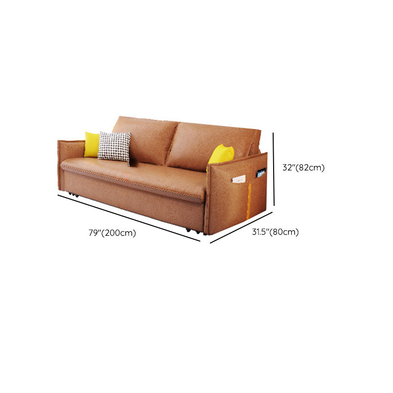 31" Wide Scandinavian Sleeper Sofa Futon Orange Faux Leather Sleeper Sofa