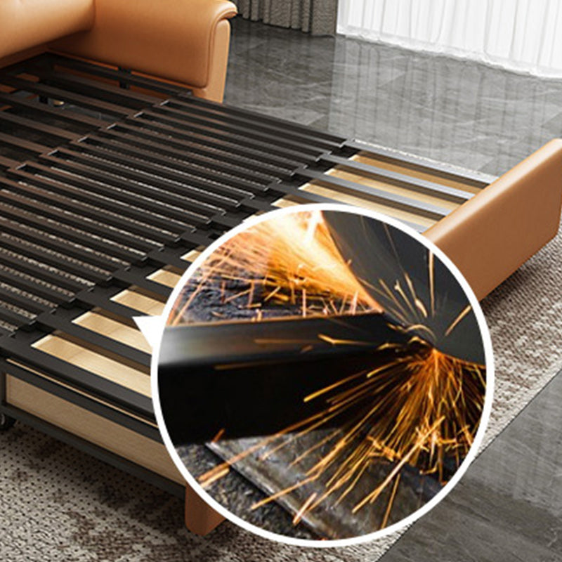 Flared Arms Sleeper Sofa Faux Leather Upholstered Futon Sleeper Sofa