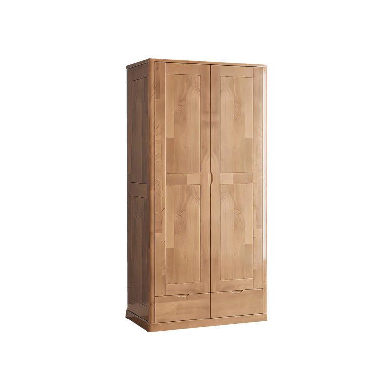Contemporary Style Wardrobe Armoire Solid Wood Wardrobe Closet with Doors and Drawers