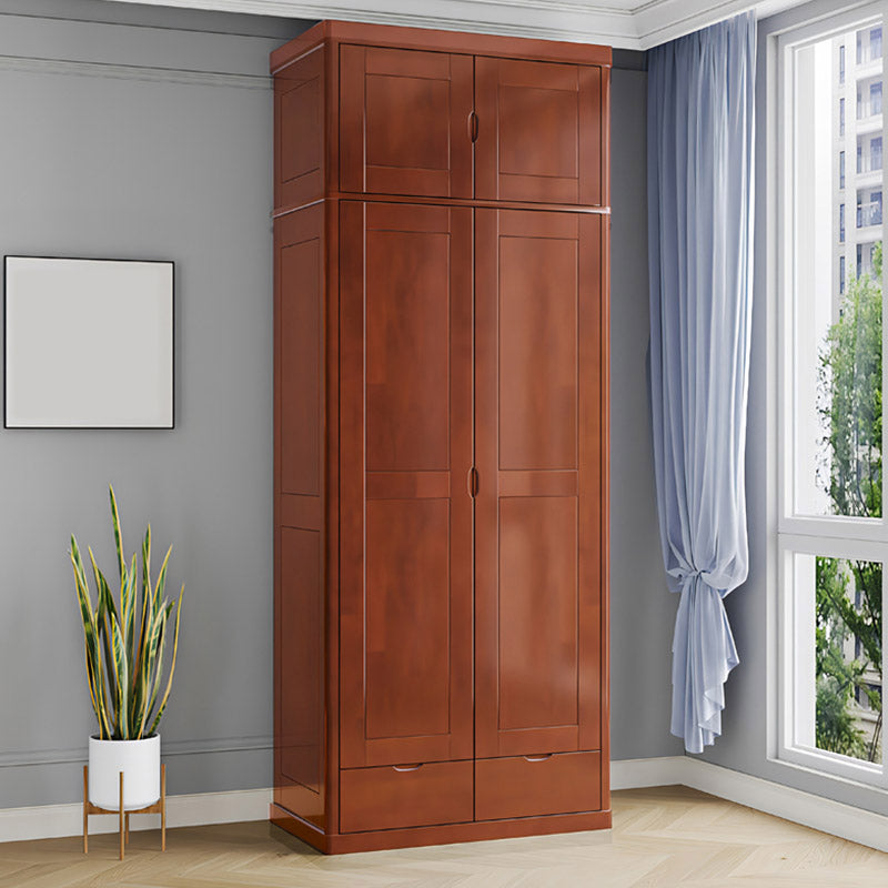 Contemporary Style Wardrobe Armoire Solid Wood Wardrobe Closet with Doors and Drawers