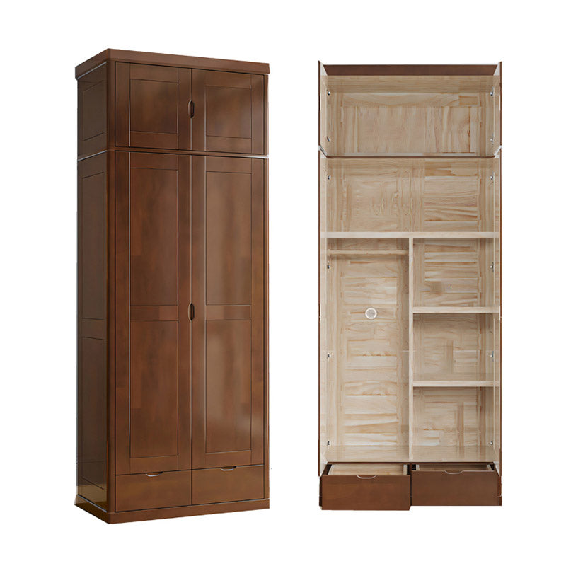 Contemporary Style Wardrobe Armoire Solid Wood Wardrobe Closet with Doors and Drawers