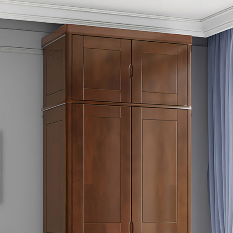 Contemporary Style Wardrobe Armoire Solid Wood Wardrobe Closet with Doors and Drawers