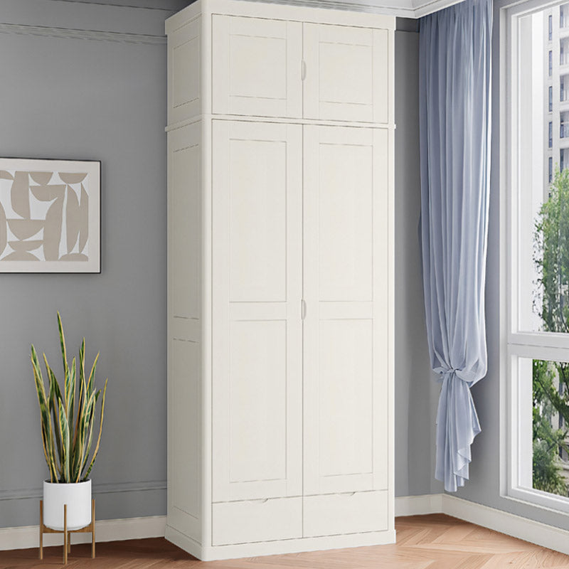 Contemporary Style Wardrobe Armoire Solid Wood Wardrobe Closet with Doors and Drawers