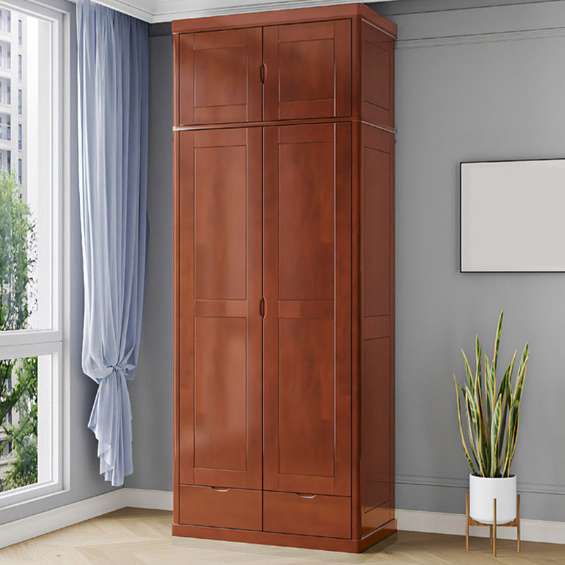 Contemporary Style Wardrobe Armoire Solid Wood Wardrobe Closet with Doors and Drawers
