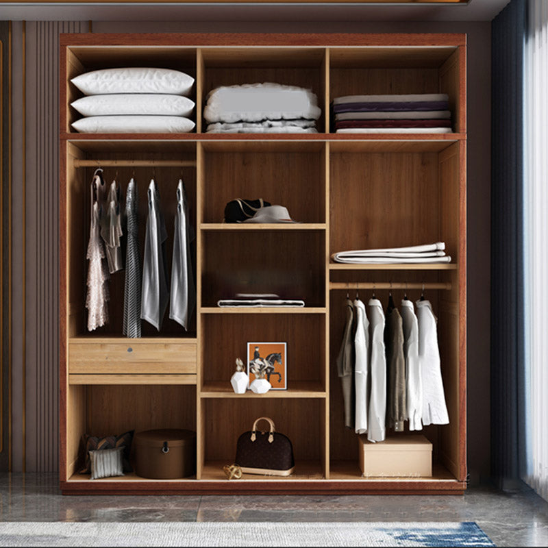 Contemporary Style Wardrobe Armoire Solid Wood Wardrobe Closet with Doors and Drawer