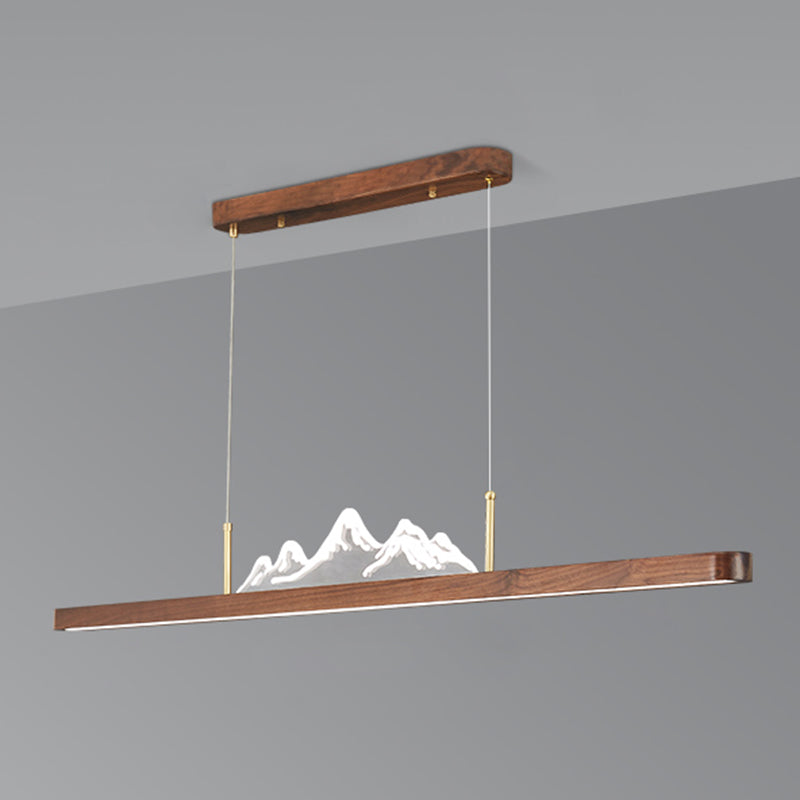 Modern Wood Ceiling Light Linear Shape Island Light with Plastic Shade for Living Room