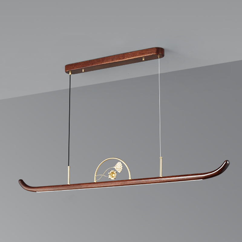 Modern Wood Ceiling Light Linear Shape Island Light with Plastic Shade for Living Room