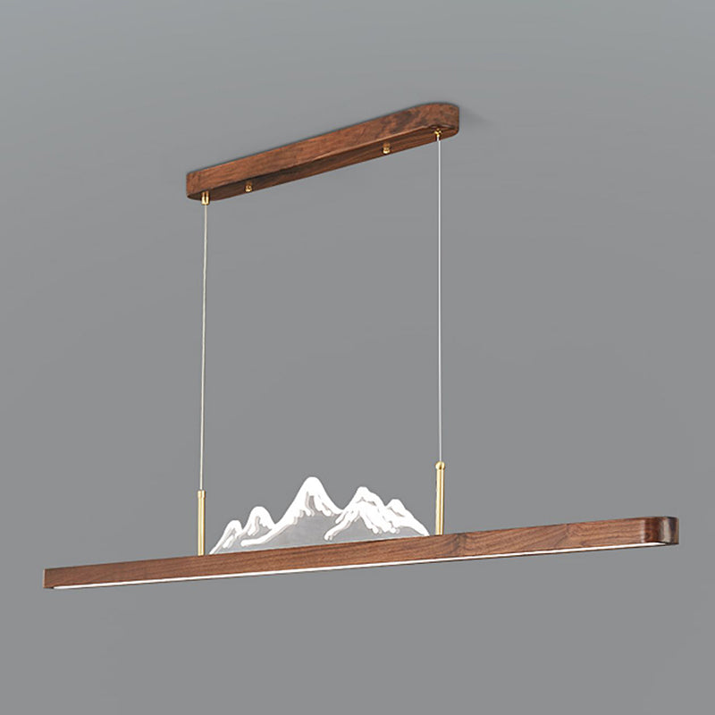 Modern Wood Ceiling Light Linear Shape Island Light with Plastic Shade for Living Room