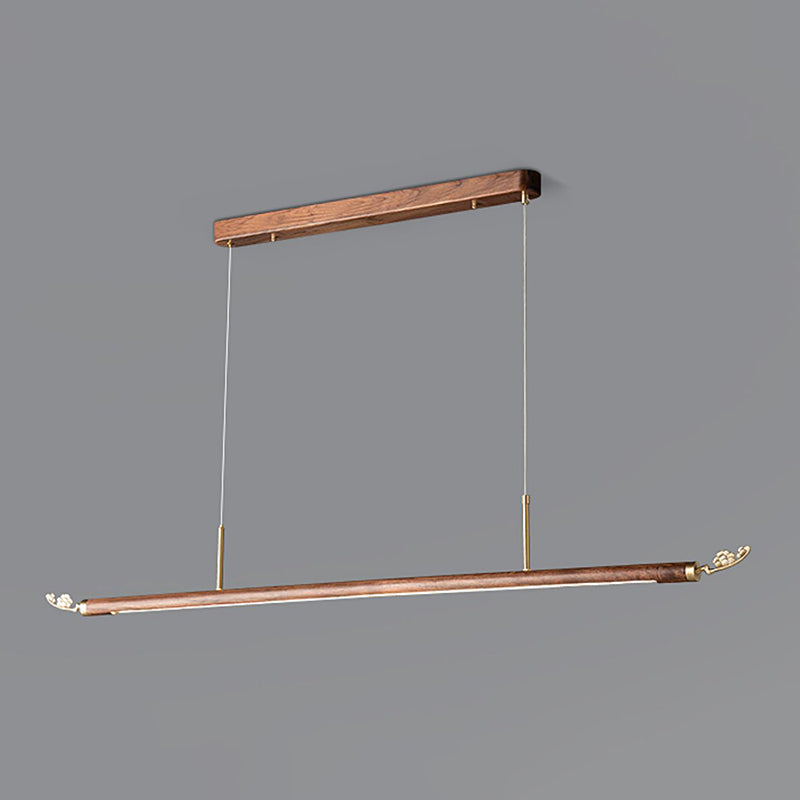 Modern Wood Ceiling Light Linear Shape Island Light with Plastic Shade for Living Room