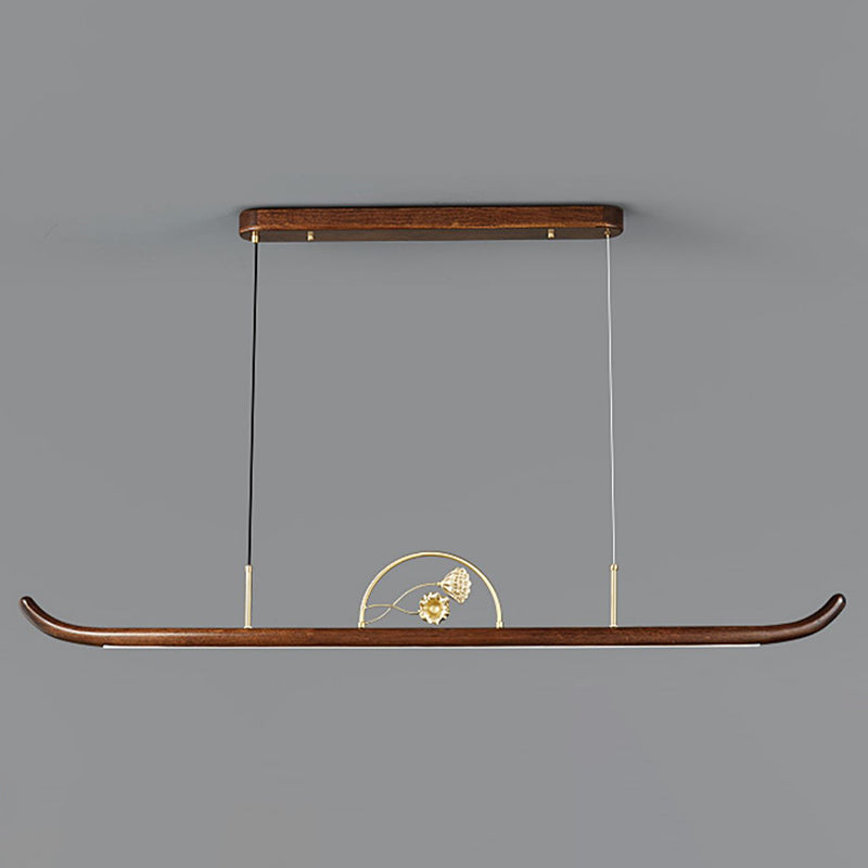 Modern Wood Ceiling Light Linear Shape Island Light with Plastic Shade for Living Room