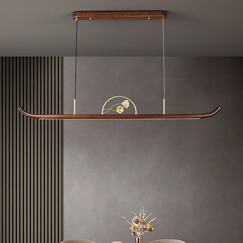 Modern Wood Ceiling Light Linear Shape Island Light with Plastic Shade for Living Room