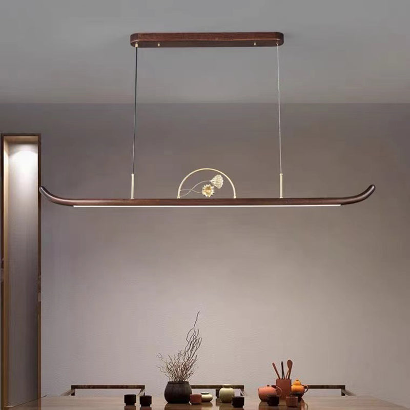 Modern Wood Ceiling Light Linear Shape Island Light with Plastic Shade for Living Room
