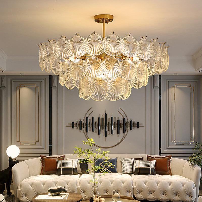 Modern Metal Ceiling Lamp Shell Shape Island Light with Glass Shade for Living Room