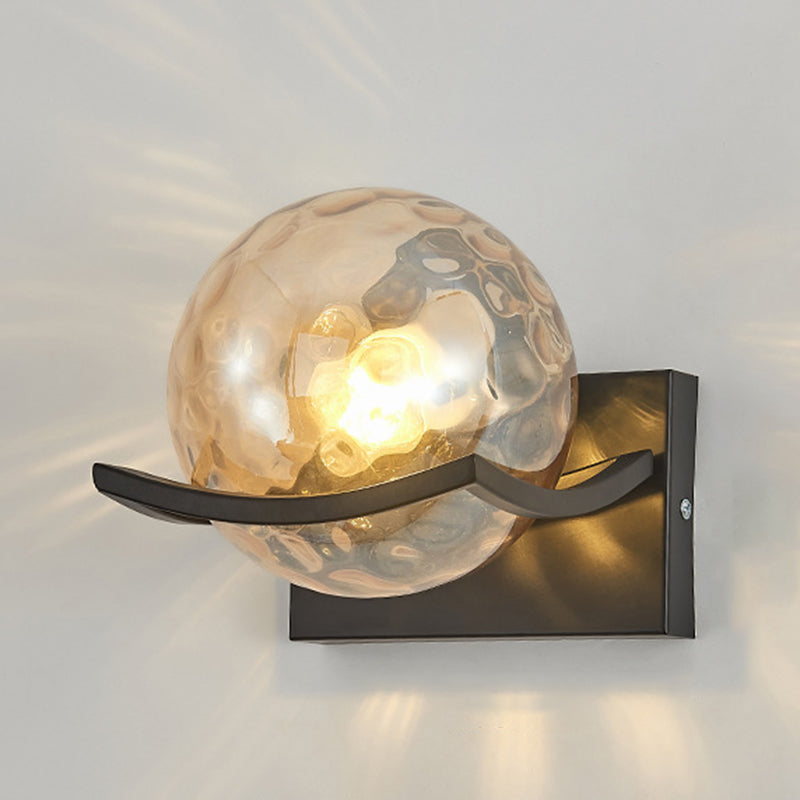 Modernism Wall Sconce Spherical Glass Wall Light Fixture in Black for Bedroom